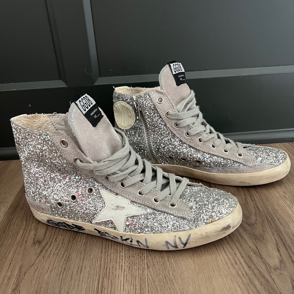 Authentic Golden Goose Francy Mid-Rise Silver Sneakers- 38